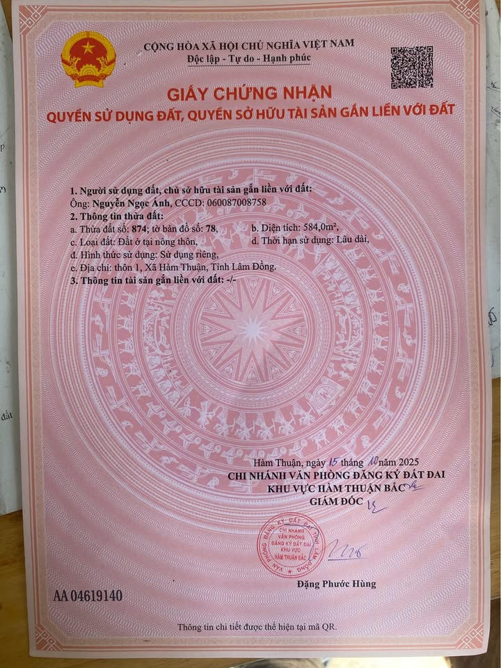 Đất mặt tiền Quốc lộ 1A, xã Hàm Đức, huyện Hàm Thuận 973m² - Vị trí kinh doanh cực đẹp!