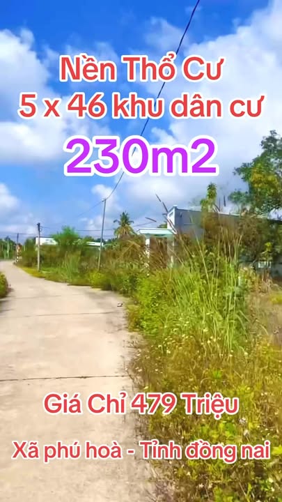 Đất nền thổ cư 230m² tại xã Phú Hòa, Đồng Nai - Giá chỉ 479 triệu