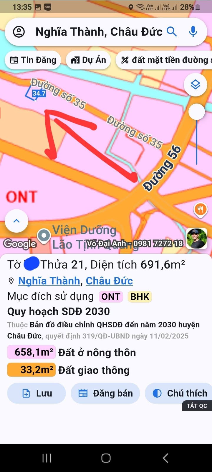 Đất thổ cư mặt tiền đường số 35, Nghĩa Thành, Châu Đức 700m² giá 2.59 tỷ - Cơ hội đầu tư hấp dẫn!