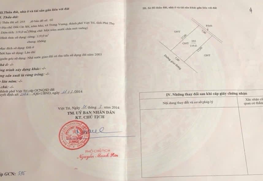 Đất trục chính đường Nguyễn Văn Linh, Trưng Vương 119m² giá 2 tỷ - Đầu tư sinh lời!