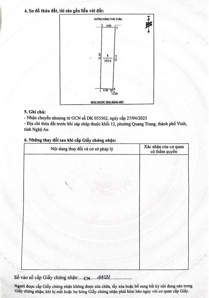 Bán lô đất mặt đường Đặng Thái Thân, TP Vinh 103,6m² giá 11 tỷ - Tiềm năng sinh lời cực cao!