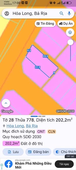 Đất nền Hòa Long Bà Rịa 207m² giá 1.4 tỷ - Cơ hội đầu tư tuyệt vời!