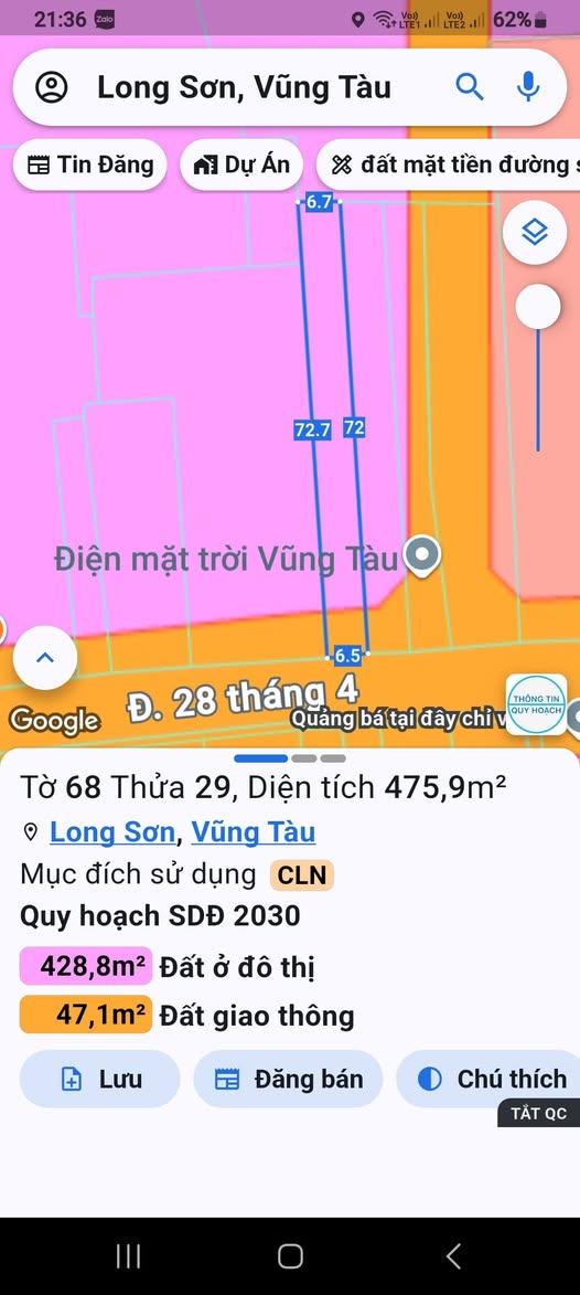 Đất mặt tiền đường 28/4, xã Long Sơn, TP Vũng Tàu 4615m² giá 4.5 tỷ - Cơ hội đầu tư tuyệt vời!