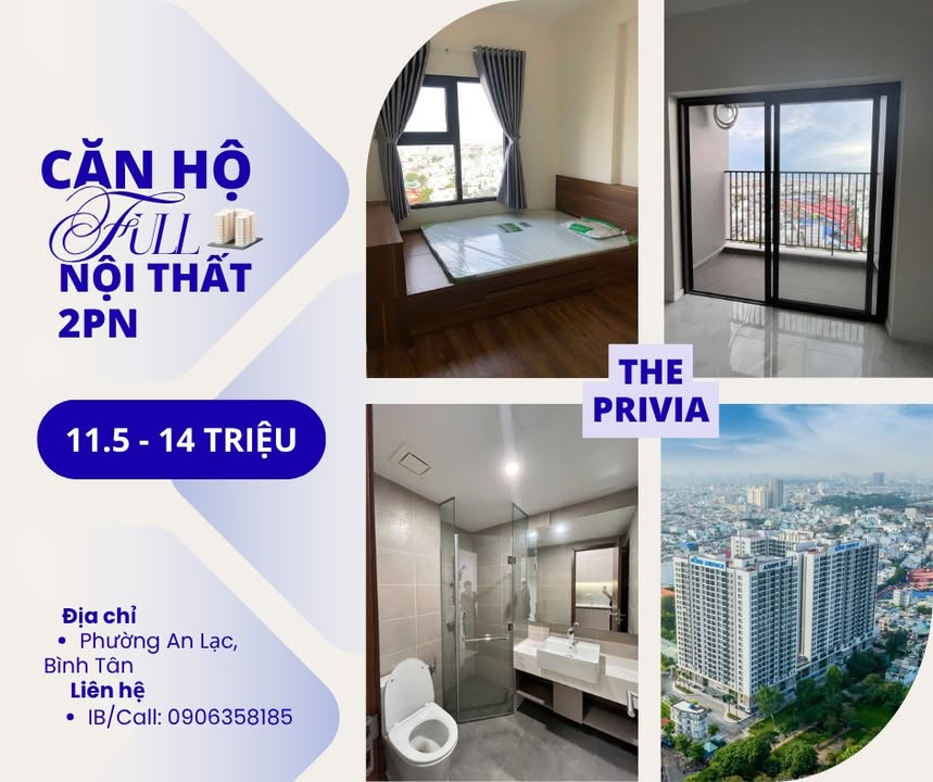 Căn hộ 2PN The Privia Khang Điền Bình Tân giá 11.5 triệu - Nội thất cao cấp, view đẹp!