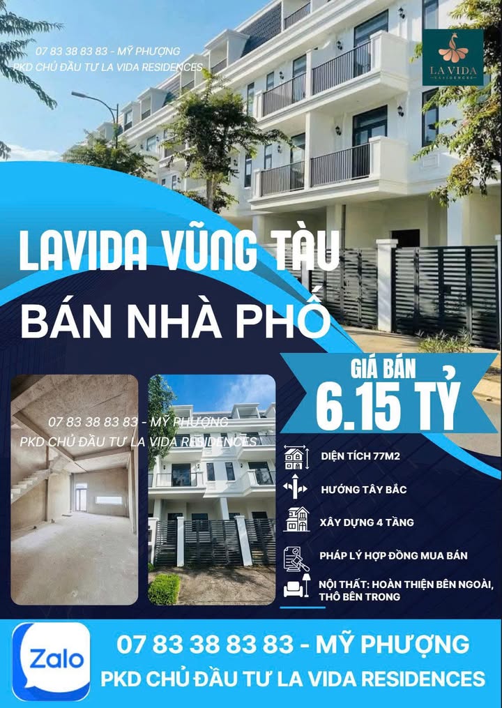 Townhouse La Vida Residences Vũng Tàu 77m² giá 6.15 tỷ - Cơ hội đầu tư hấp dẫn!