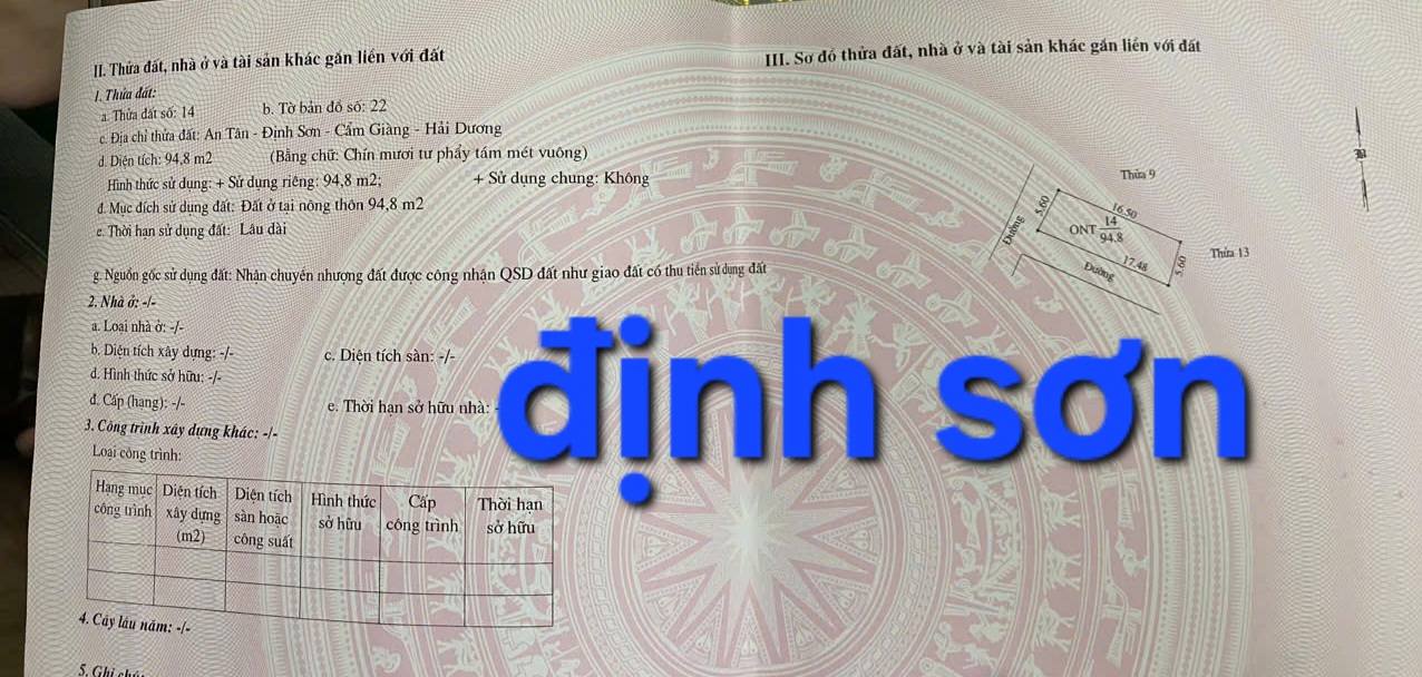 Đất nền 95m² thôn An Tân, Cẩm Giàng - Lô góc 2 mặt tiền, giá thỏa thuận!