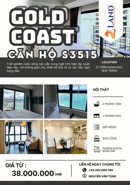 Căn hộ Gold Coast Nha Trang 2PN giá 38 triệu - Cuộc sống cao cấp chờ đón bạn!