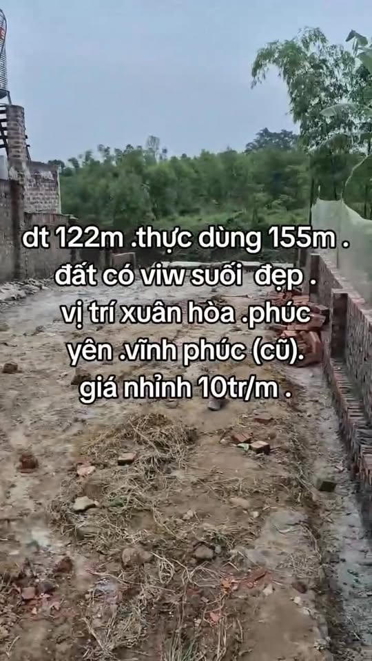 Đất thổ cư Xuân Hòa Phúc Yên 122m² giá 1.22 tỷ - View suối đẹp, sổ hồng chính chủ!