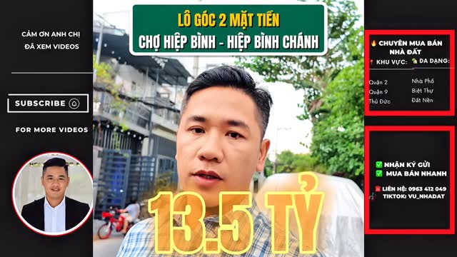 Đất nền Hiệp Bình Chánh 119m² giá 13.5 tỷ - Lô góc 2 mặt tiền đắc địa!