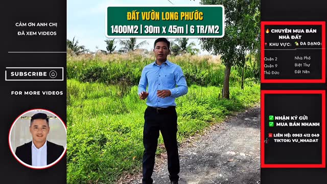Đất vườn Long Phước, Quận 9, 1400m² giá 8.4 tỷ - Cơ hội đầu tư hấp dẫn!