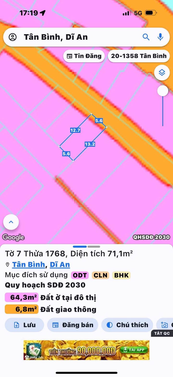 Đất thổ cư Tân Bình Dĩ An 71m² giá 2.35 tỷ - Sổ đỏ chính chủ, bớt lộc!