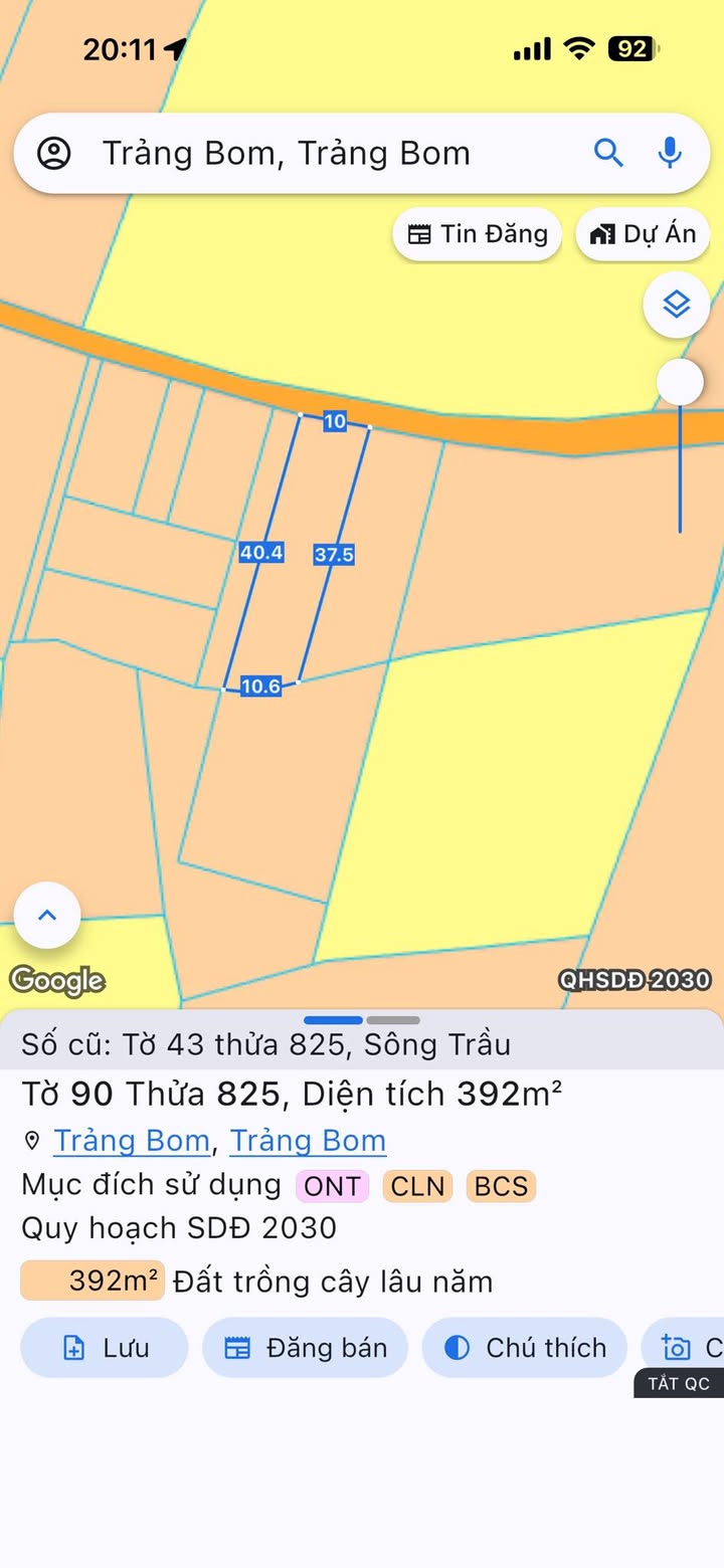 Đất thổ cư 390m² tại xã Sông Trầu, giá 1.8 tỷ - Cơ hội đầu tư hấp dẫn!