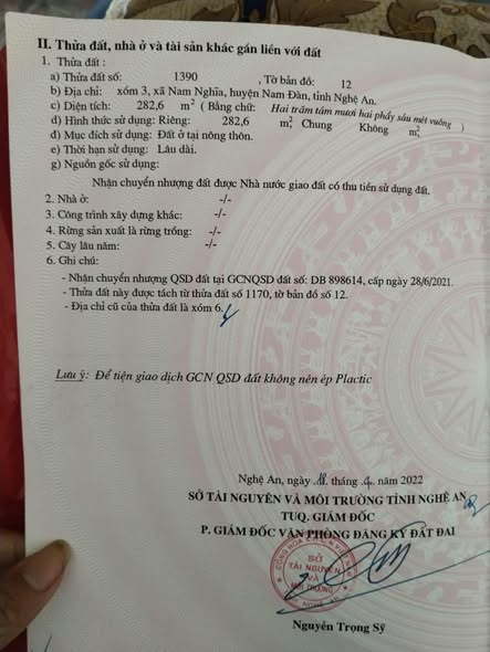 Đất thổ cư Nam Nghĩa 282.6m² giá chỉ 700 triệu - Cơ hội đầu tư tuyệt vời!