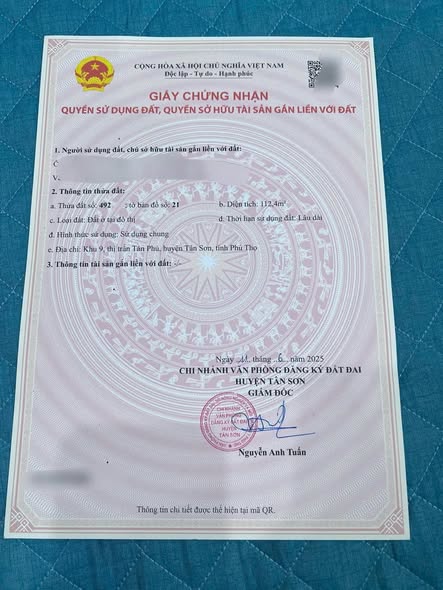 Đất nền khu phố 9, xã Tân Phú, huyện Tân Sơn, Phú Thọ 112m² - Đất ở đô thị, pháp lý rõ ràng!