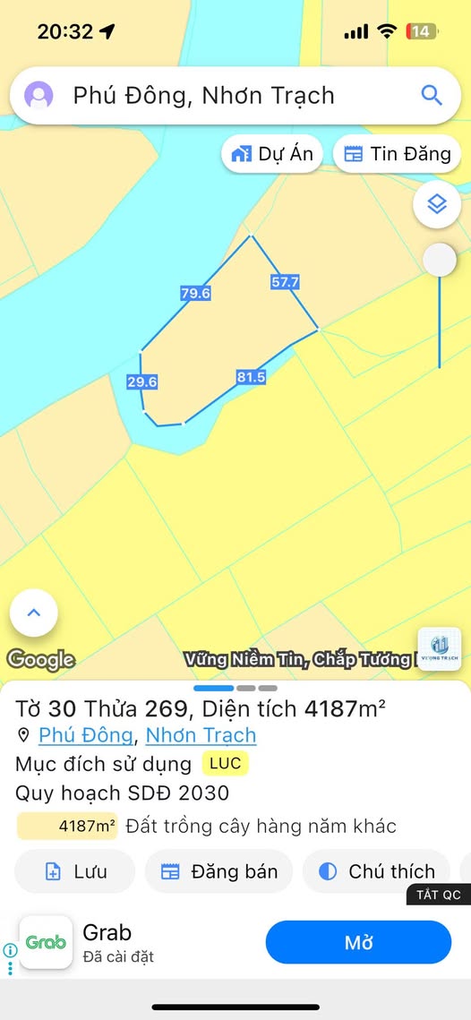 Đất nền Phú Đông Nhơn Trạch 4187m² giá 2.5 tỷ - View sông rạch lớn!