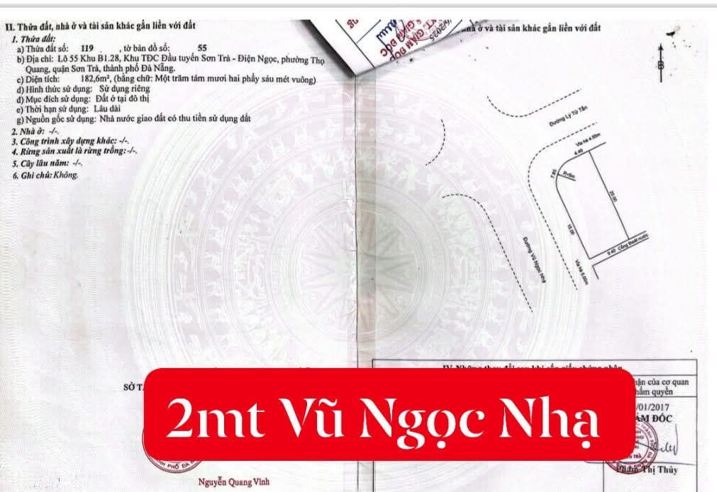 Đất nền góc 2 mặt tiền đường Vũ Ngọc Nhạ, Sơn Trà - 183m² giá 26 tỷ, đầu tư sinh lời!