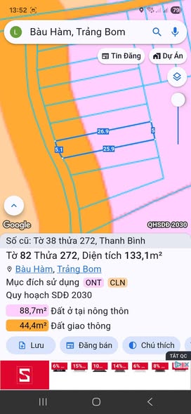 Đất nền Tân Lập Trảng Bom 135m² giá 550 triệu - Sổ đỏ chính chủ, thổ cư 100%!