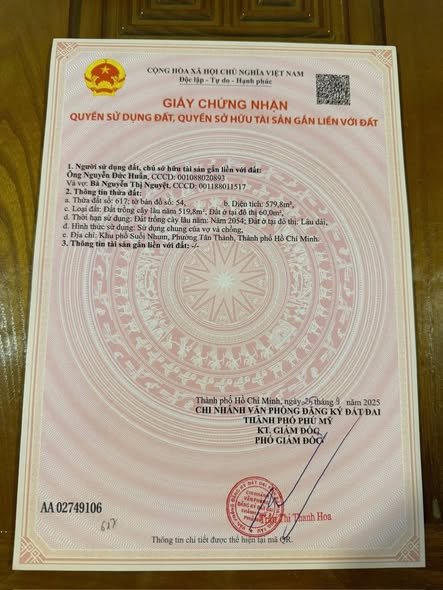 Đất thổ cư Hắc Dịch, Phú Mỹ 579m² giá 1.7 tỷ - Cơ hội vàng cho đầu tư!