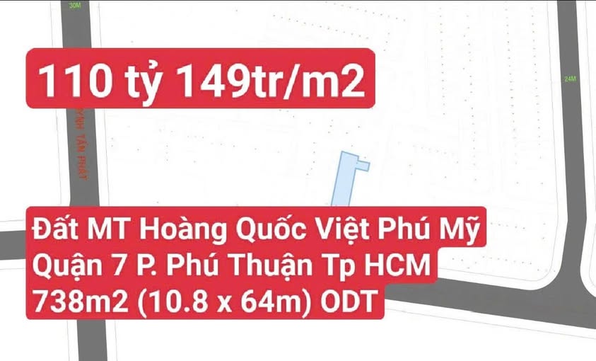 Đất mặt tiền Hoàng Quốc Việt, Phú Thuận, Quận 7 - Diện tích 738m² - Giá 110 tỷ, cơ hội đầu tư tuyệt vời!