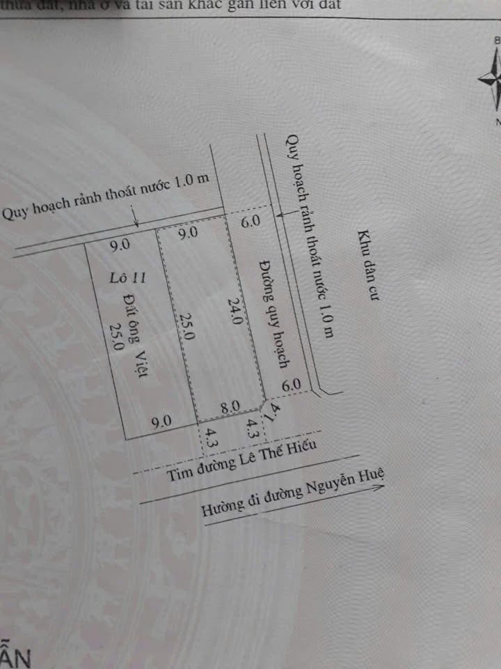 Đất nền 2 mặt tiền đường Lê Thế Hiếu, Cam Lộ 225m² giá 1 tỷ - Cơ hội đầu tư tuyệt vời!