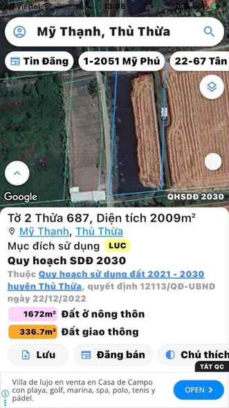 Đất nông nghiệp 1987m² tại Mỹ Thạnh, Thủ Thừa, Long An - Giá chỉ 1.6 tỷ!