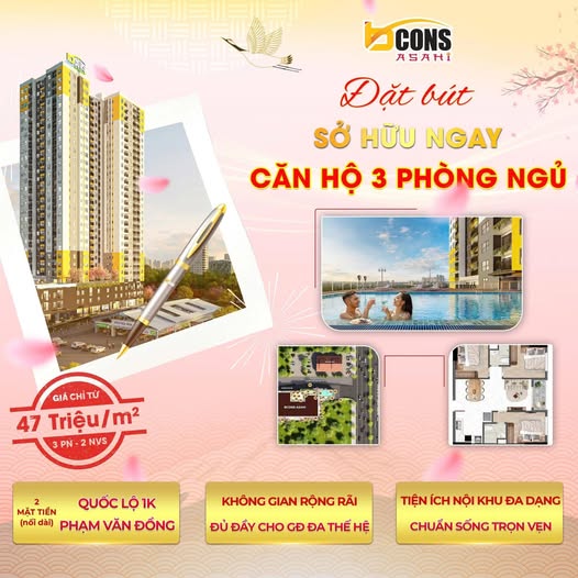 Căn hộ Bcons Asahi Dĩ An 71m² giá 3.2 tỷ - Sống chuẩn Nhật giữa lòng TP