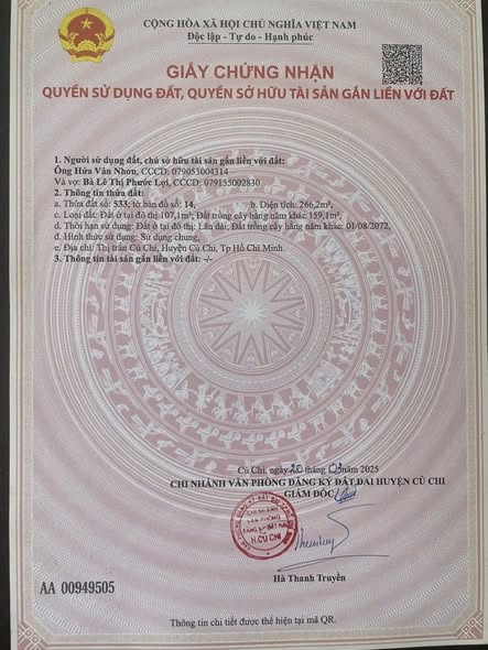 Đất nền mặt tiền đường Nguyễn Văn Nì, Củ Chi 266m² giá 3.9 tỷ - Đầu tư sinh lời ngay!