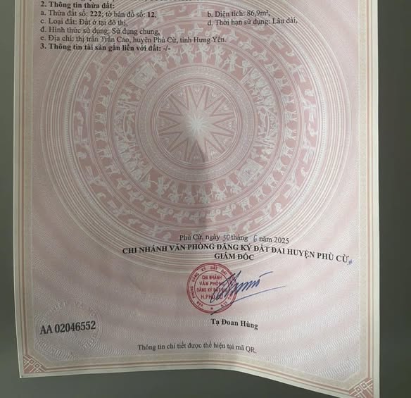 Đất hai mặt tiền Trần Cao, Phù Cừ 90m² giá 1.6 tỷ - Đầu tư sinh lời ngay!