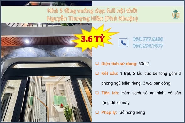 Nhà 3 tầng 250 Nguyễn Thượng Hiền, Phú Nhuận 50m² giá 3.6 tỷ - Sẵn sàng ở ngay!