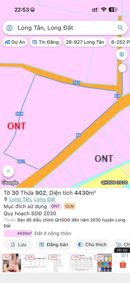Đất nền Láng Dài, Đất Đỏ 3200m² giá 2.85 tỷ - Tiềm năng đầu tư dài hạn!