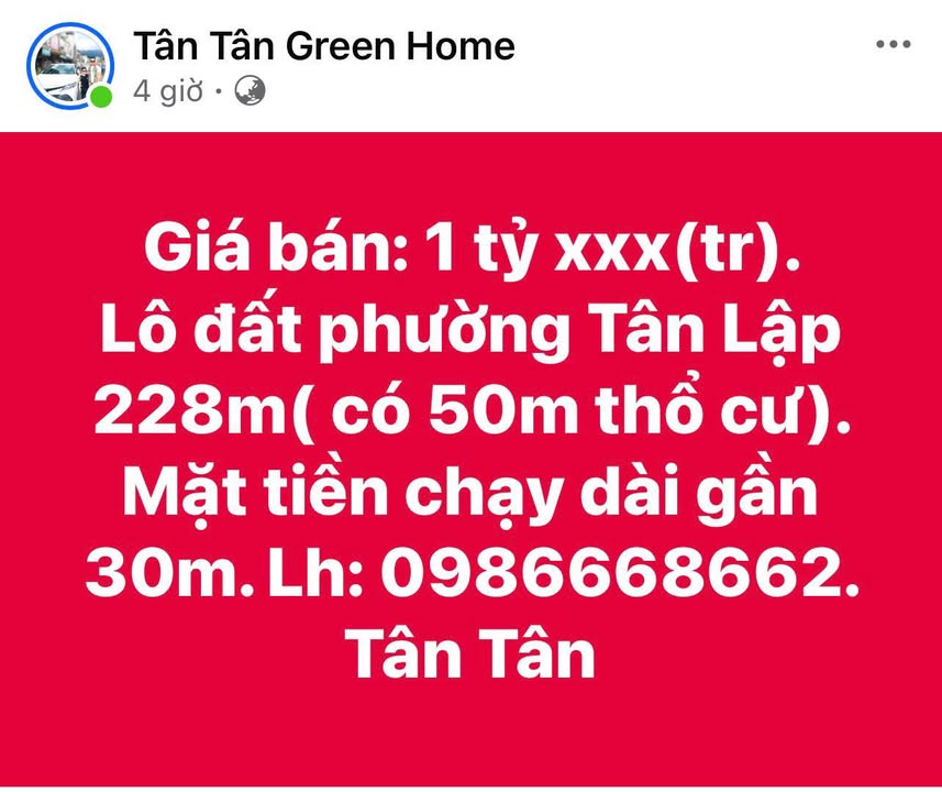 Đất nền phường Tân Lập 228m² giá 1 tỷ - Đầu tư sinh lời ngay!