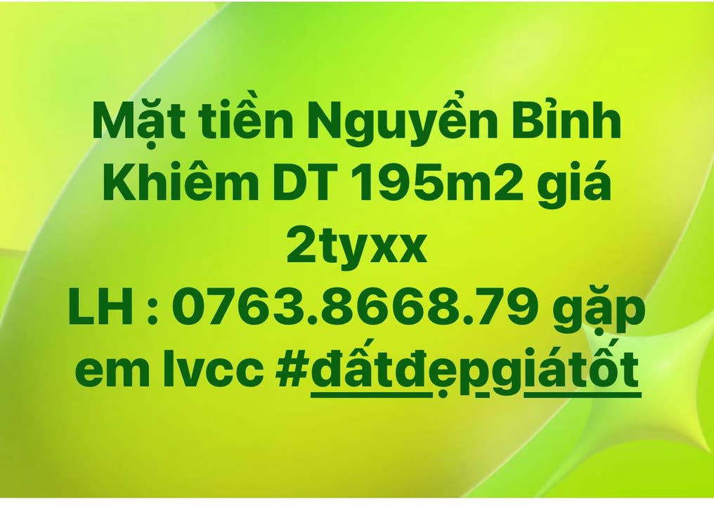 Bán gấp FrontHouse mặt tiền Nguyễn Bỉnh Khiêm 195m² giá 2 tỷ - Cơ hội đầu tư tuyệt vời!
