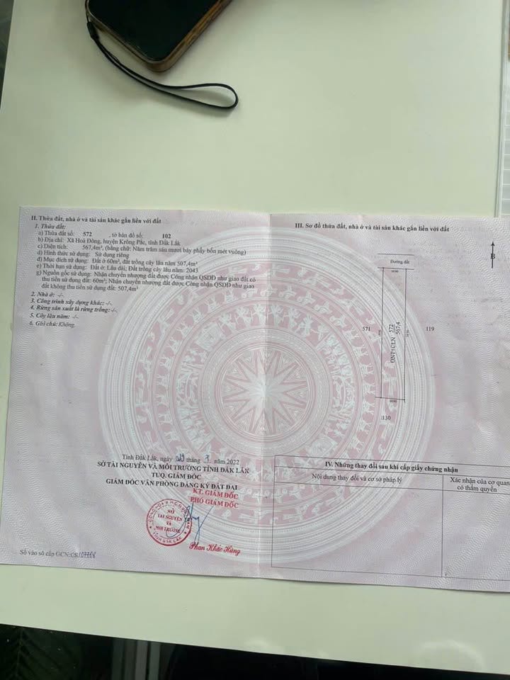 Đất thổ cư 567m² Hòa Đông, Krông Pắc giá 1.43 tỷ - Hướng Bắc, giao thông thuận lợi!