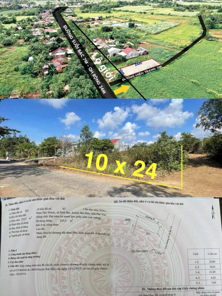 Đất thổ cư Tân Thành, Sơn Hòa, Phú Yên 235m² - Vị trí đẹp, giá thỏa thuận!