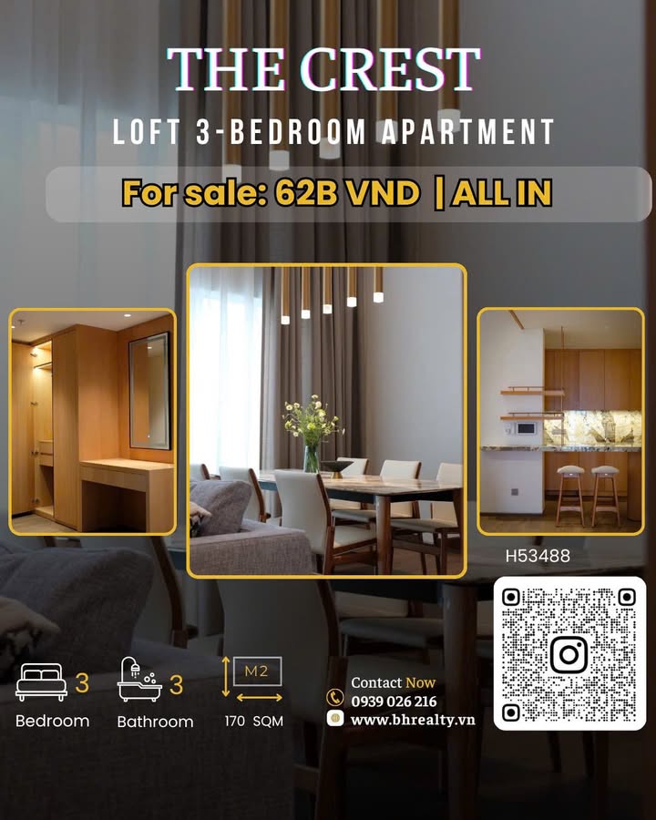 Căn hộ The Crest Thủ Thiêm 170m² giá 62 tỷ - Full nội thất cao cấp, view đẹp!