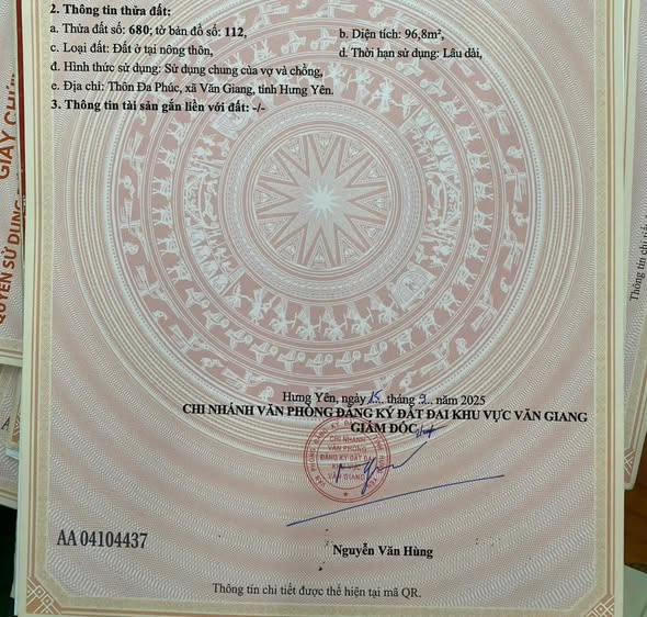 Đất nền 96.8m² tại xã Tân Tiến, Văn Giang - Đường ô tô ngõ thông, giá 4 tỷ!