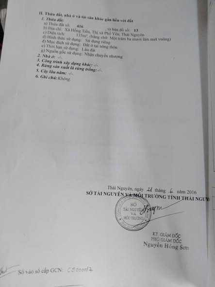 Đất thổ cư 135m² tại phường Hồng Tiến, quận Phổ Yên - Cơ hội đầu tư lâu dài!