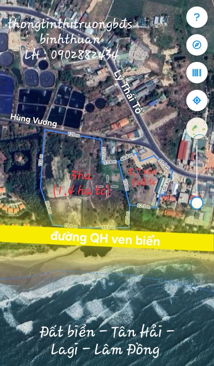 Đất giáp biển Hùng Vương, Tân Hải, Lagi 3.8794ha - Cơ hội đầu tư vàng!