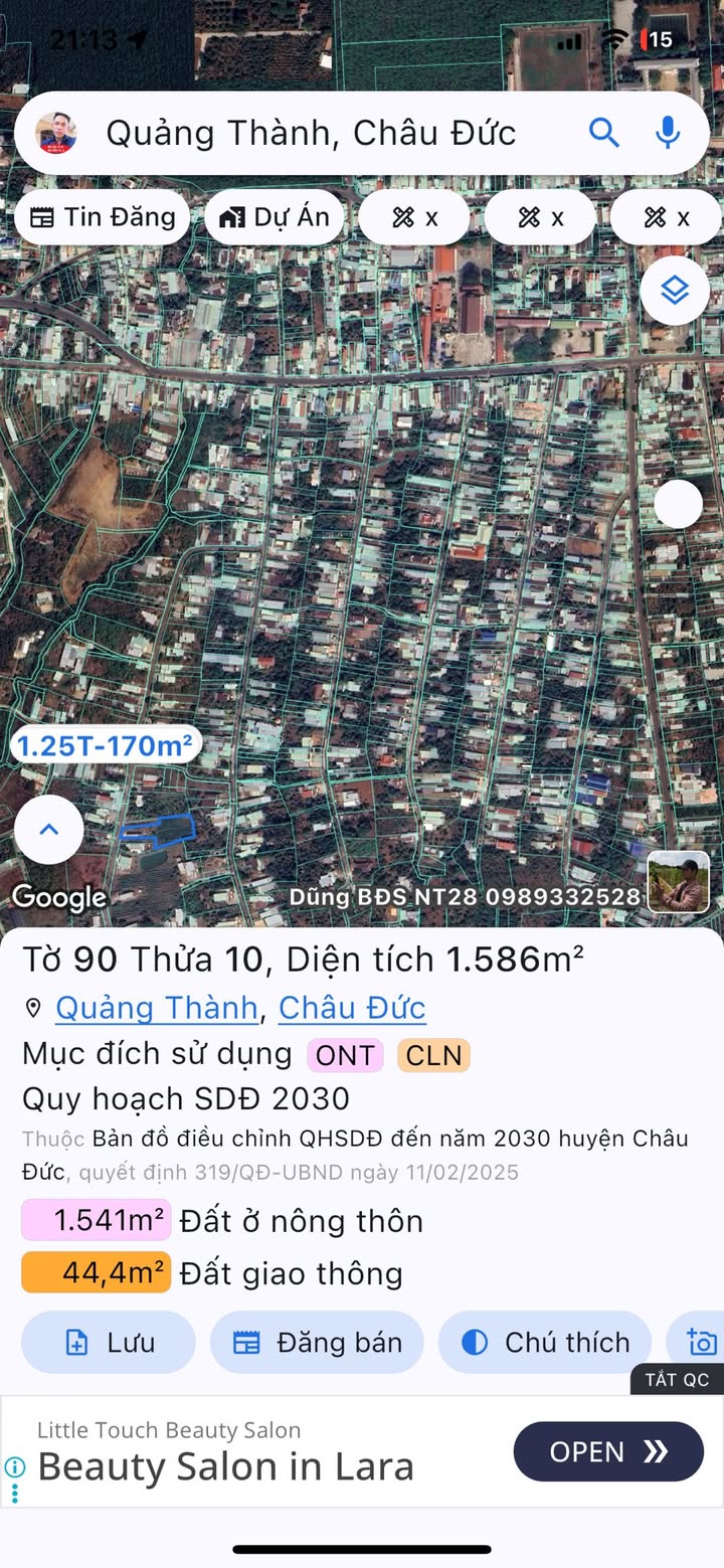 Đất nền thổ cư 1600m² tại Quảng Thành, Châu Đức - Giá bán 2.45 tỷ, đầu tư sinh lời!