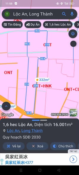 Đất nông nghiệp 1,6 ha mặt tiền đường Bưng Cơ, Lộc An - Giá thỏa thuận hấp dẫn!