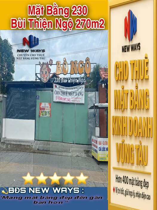 Cho thuê mặt bằng 250m² tại Bùi Thiện Ngộ, Vũng Tàu - Vị trí đắc địa, kinh doanh thuận lợi!