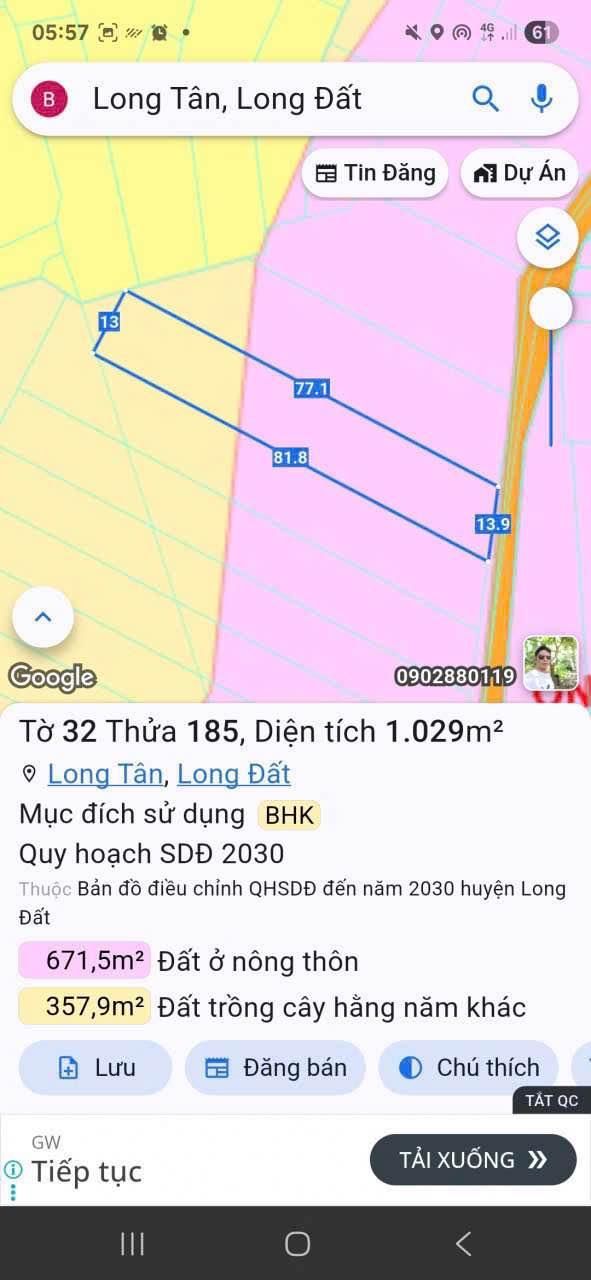 Đất nền 1000m² đường Đá Mi, xã Long Tân, Bà Rịa - Vũng Tàu giá chỉ 800 triệu