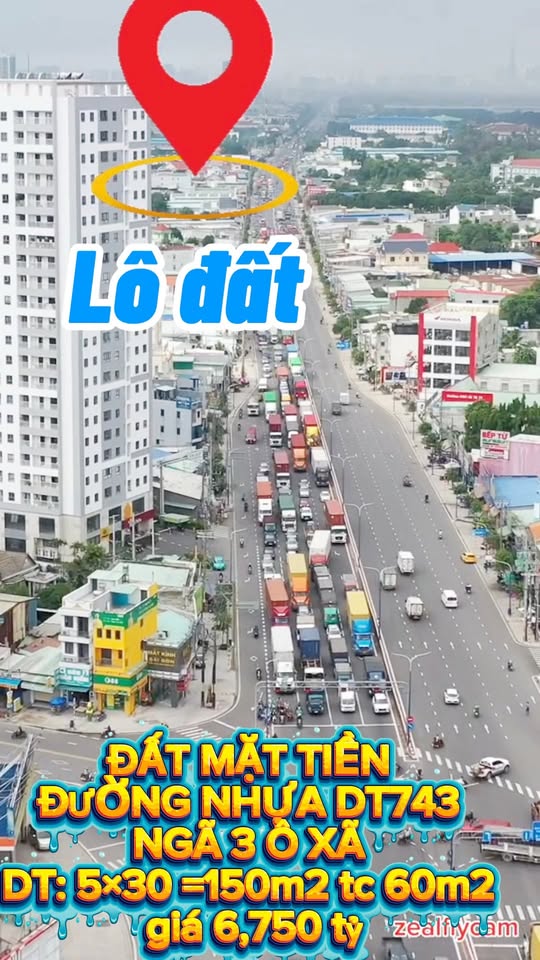Đất mặt tiền đường ĐT743 Dĩ An 150m² giá 6.75 tỷ - Cơ hội đầu tư tuyệt vời!