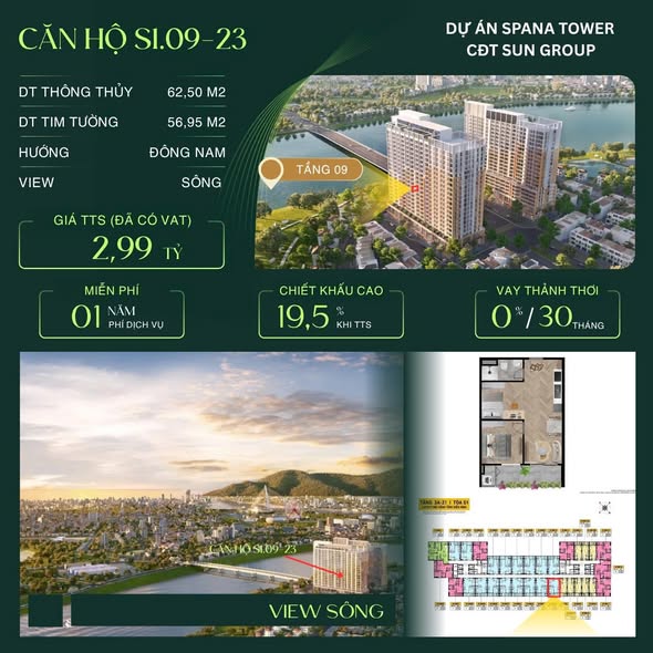 Căn hộ 1 phòng ngủ Spana Tower Hòa Xuân 52m² giá 2.99 tỷ - Sở hữu lâu dài!