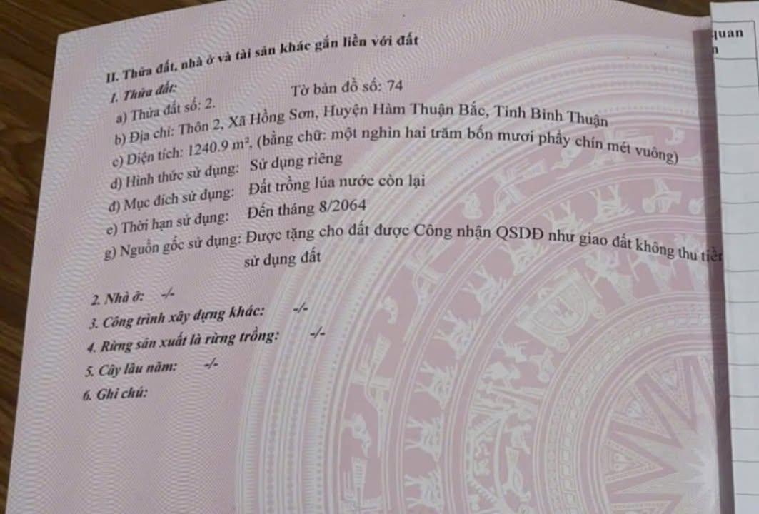 Đất nền Hồng Sơn 1240m² - Cần bán gấp, hoa hồng hấp dẫn!