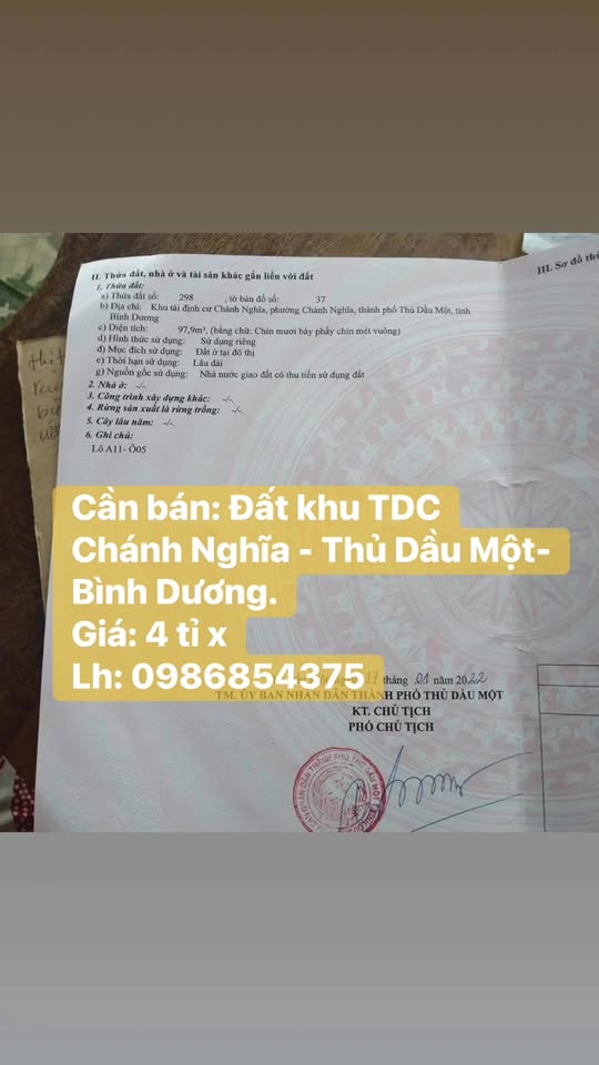 Đất nền Khu Tái Định cư Chánh Nghĩa, Thủ Dầu Một 98m² - Giá chỉ 4 tỷ, cơ hội đầu tư hấp dẫn!