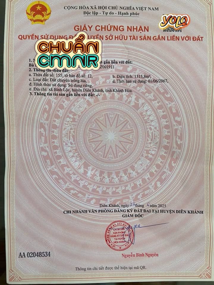 Đất Suối Hiệp, Diên Khánh 1315m² giá 1.3 tỷ - Quy hoạch ONT, đầu tư sinh lời!