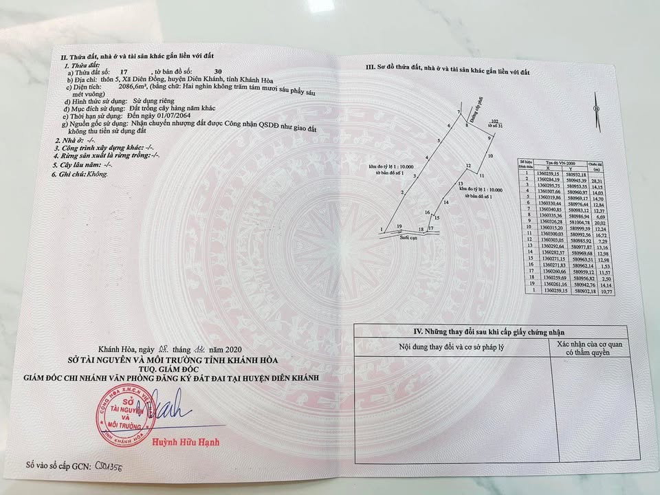 Đất nền Diên Đồng, Diên Khánh 2086m² giá 830 triệu - Chính chủ bán gấp!