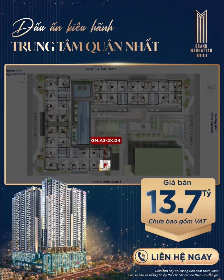 Căn hộ 2PN The Grand Manhattan Quận 1 giá 13.7 tỷ - Sở hữu ngay vị trí đắc địa!