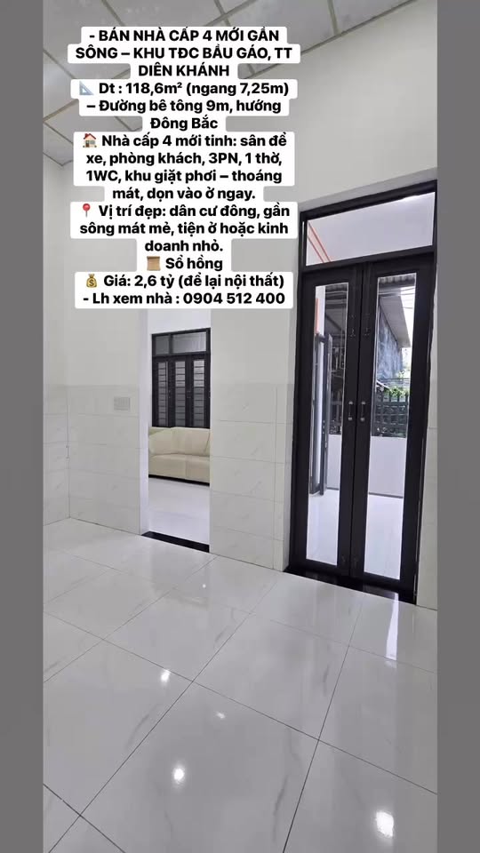 Nhà cấp 4 mới 118,6m² giá 2.6 tỷ - Gần sông, tiện kinh doanh!